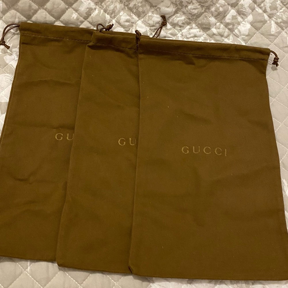 Auth Gucci Brown Cotton Shoe Dustbag drawstring 3 for 1 price!